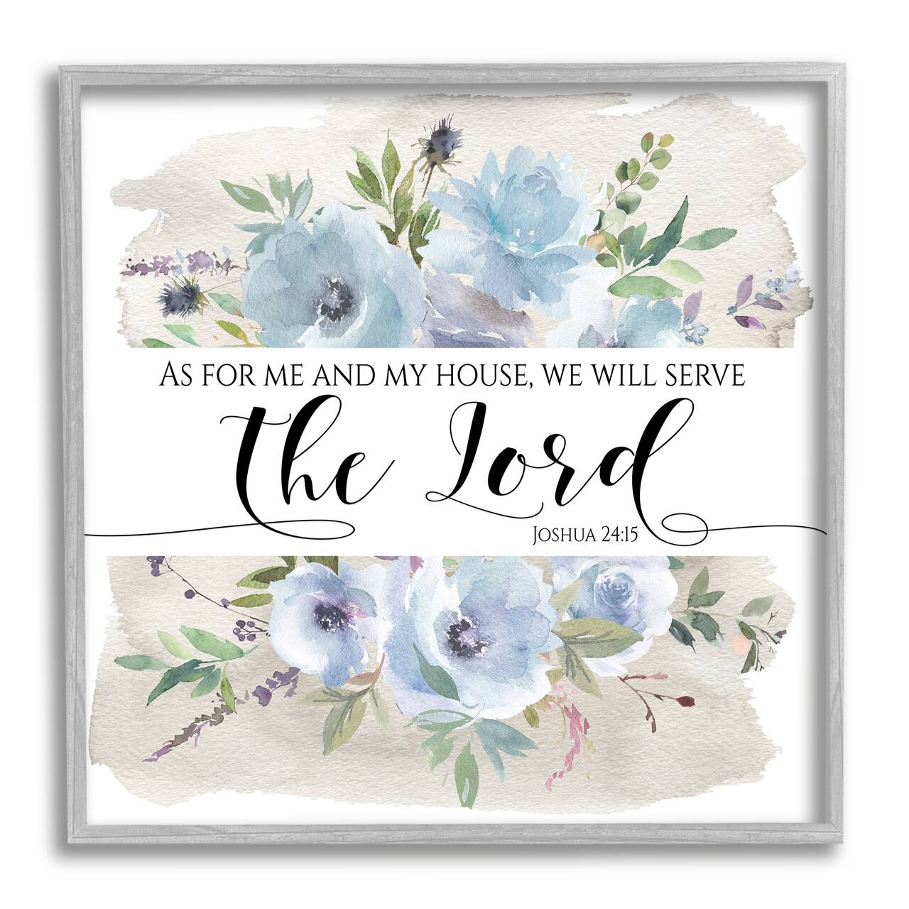 Stupell Industries Will Serve the Lord Joshua 24:15 Blue Florals Framed Wall Art